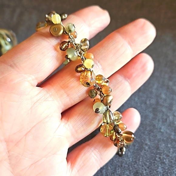 Bracelet lot Fossil charm slide, bangle, 2 beaded blues greens silver keys cute - Picture 6 of 10